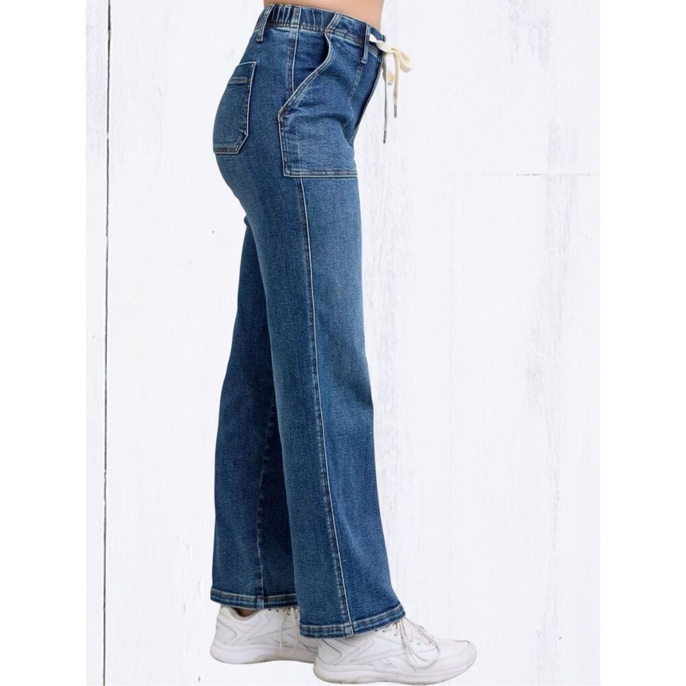 Judy Blue Drawstring Wide Leg Jeans High Rise Medium Wash Relaxed Fit NWT - Picture 6 of 16